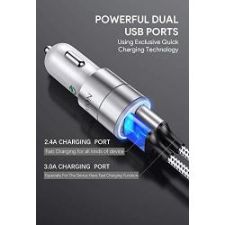 IWAVION Car Charger Compatible with iPhone 11 Pro Max/11/XS Max/XS/XR/X/8/7 Plus/7/6S/6/5S/5C/SE/5,iPad Pro/Air/Mini, with 3ft Charging Cable, Quick Charger 3.0&2.4A Dual Fast USB Car Charger Adapter