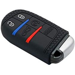 A.M.E. 2PCS Key Fob Cover for Jeep Dodge Grand Cherokee Challenger Charger Dart Durango Journey Chrysler case Protector Sleeve (Push Button Start Models) (Black 2PCS)