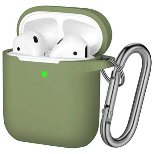 Hamile Compatible with AirPods Case [Front LED Visible] Soft Silicone Protective Cases Cover Skin Designed for Apple AirPod 2 & 1, Women Men, with Keychain (Army Green)
