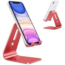 Upgraded Aluminum Cell Phone Stand, OMOTON C1 Durable Cellphone Dock with Protective Pads, Smart Stand Designed for iPhone 11 Pro Max XR XS 8 Plus 7 SE, iPad Mini, Android Phones, Red