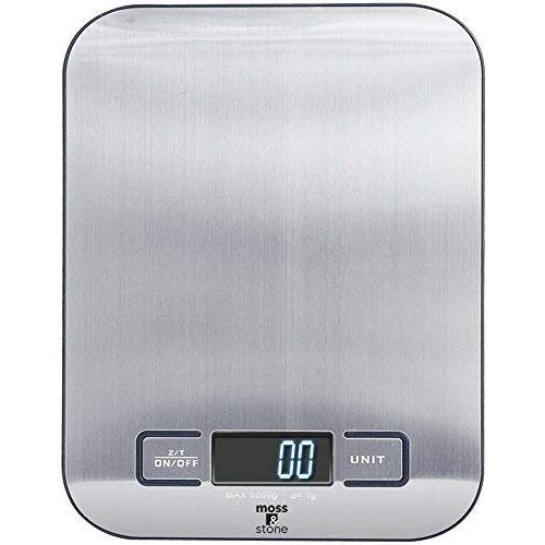 Digital Kitchen Scale Food Multifunction Accuracy Scale LCD Display 11LB 5KG, Food Scales Digital Weight Grams and Oz (Stainless Steel) by Moss and Stone