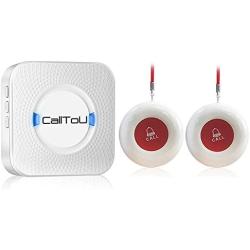 CallToU Caregiver Pager Wireless SOS Call Button Nurse Alert System Help Button for Home Elderly Patient Seniors Disabled Personal Attention Pager 500+ Feet 2 Waterproof Transmitters 1 Plugin Receiver