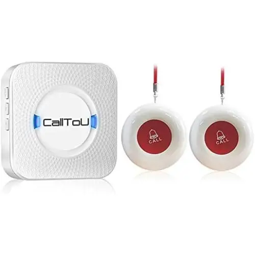 CallToU Caregiver Pager Wireless SOS Call Button Nurse Alert System Help Button for Home Elderly Patient Seniors Disabled Personal Attention Pager 500+ Feet 2 Waterproof Transmitters 1 Plugin Receiver