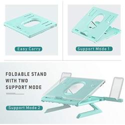 Laptop Stand with Built-in Foldable Legs and Phone Holder, Jelly Comb 9-Adjustable Height Laptop Riser, Air-Ventilated Laptop Holder for Notebook, Laptop, Tablet