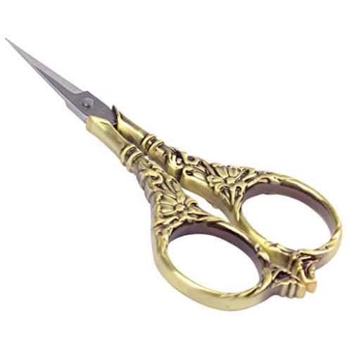 BIHRTC Vintage European Style Scissors Stainless Steel for Cross Stitch Cutting Embroidery Sewing Handcraft Craft Art Work DIY Tool(Bronze)
