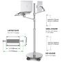 Viozon Tablet and Laptop Floor Stand, 2-in-1 Rolling Adjustable Dual arm, Applicable to3.5~6.7inch Phone and 7~13 Tablet Compatible with iPad Pro, iPad, Extra Tray Fits 12 to 17 Laptop/Notebook(S)