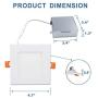 ANC 4 inch 120V IC Rated LED Recessed Low Profile Square Panel Light, Dimmable Wafer Light, 9W 4000K 550lm Canless Downlight, ETL Listed 6 Pack
