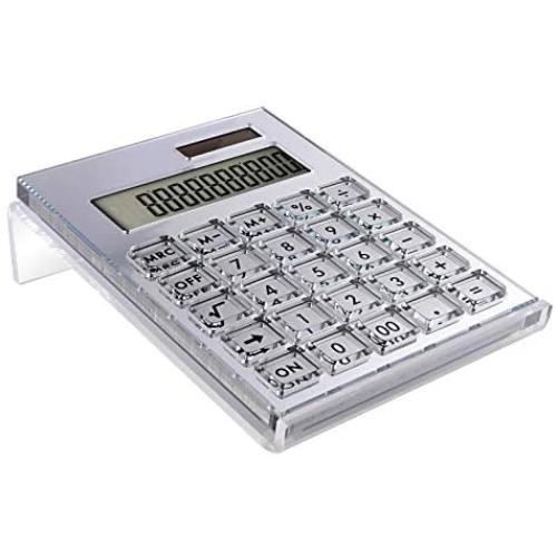 EXPUTRAN Acrylic Calculator with Stand, Battery and Solar Hybrid Powered Basic Calculator 12-Digit LCD Display,Home Office Desktop Accessories(Silver)
