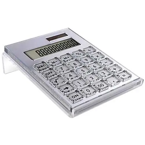 EXPUTRAN Acrylic Calculator with Stand, Battery and Solar Hybrid Powered Basic Calculator 12-Digit LCD Display,Home Office Desktop Accessories(Silver)