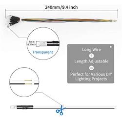 DiCUNO 100Pcs 5MM Pre Wired 12V Daylight White LED Diodes, 9.4 Inch/24CM Ultra Bright Light Emitting Diodes Assorted Color Kit Box for Circuit Science Experiment, DIY Lighting Projects