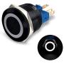 MGI SpeedWare Black Aluminum Push Button Switch 22mm with Socket, 3A 12vDC Ring LED (Momentary, White)
