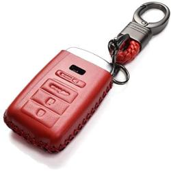 Vitodeco Genuine Leather Smart Key Keyless Remote Entry Fob Case Cover with Key Chain for Acura RLX, Acura TLX, Acura ILX (4 Buttons, Red)
