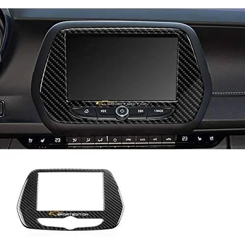 1 Piece Black Carbon Fiber 7'' Radio Screen Navigation Panel Trim Cover Decal Sticker for Chevrolet Camaro 2016-Present Accessories