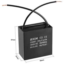 uxcell Ceiling Fan Capacitor CBB61 25uF 450V AC 2 Wires Metalized Polypropylene Film Capacitors 58x31x57mm for Water Pump Motor Generator