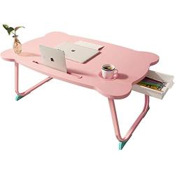 MJUNM Laptop Desk, Lap Desk Bed Table Tray for Eating Writing Foldable Desk with iPad Slots for Adults/Students/Kids, Adjustable Notebook Stand with Drawer, Card Slot and Cup Holder, Pink