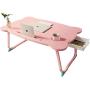 MJUNM Laptop Desk, Lap Desk Bed Table Tray for Eating Writing Foldable Desk with iPad Slots for Adults/Students/Kids, Adjustable Notebook Stand with Drawer, Card Slot and Cup Holder, Pink