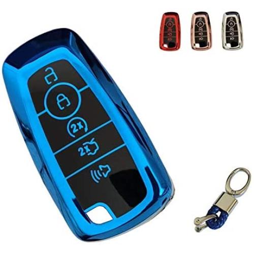 BFANG for Ford Key Fob Cover, TPU Key Fob Shell Protector Shell Keyless Remote Control Smart Key Holder with Keychain Fit for Ford Fusion Edge Explorer Escape Mustang Smart Remote Fob Key (Blue)
