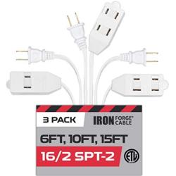 White Extension Cord 3 Pack, 6ft 10ft & 15ft - 16/2 Durable Electrical Cable