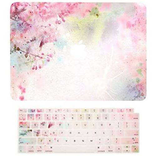 TOP CASE MacBook Air 13 Inch Case 2020 2019 2018 Release A1932/A2179, 2 in 1 Bundle Floral Pattern Hard Case + Keyboard Skin Compatible MacBook Air 13'' Retina Display fits Touch ID, Cherry