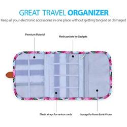 Floral Electronics Organizer – Portable Travel Accessories Case for Chargers, Cords, Batteries, Power Bank, Phone, Camera Accessories - Portable Cord Organizer for Cable Management