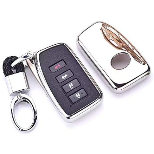 Royalfox(TM) 2/3/4 Buttons Soft TPU Smart keyless Remote Key Fob case Cover Shell for Lexus RX is CT GS NX ES RC RCF GSF es300 es330 es350 RC200 RC300 RC350 is300 is250 is350 (Silver)