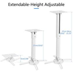 suptek White Universal Projector Ceiling Mount Bracket Fits Flat or Sloped Ceiling Height Adjustable with Extendable Length for LCD/DLP Projectors (PR05)