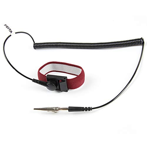 Anti Static ESD Wrist Strap - FEITA Antistatic Bracelet with 8 Feet Grounding Wire - Static-Release Wristband with Clip - Wine Red - 1 Pc