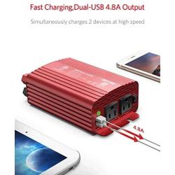 BESTEK 500W Power Inverter DC 12V to 110V AC Converter with Alligator Battery Clamp 4.8A Dual USB Car Charger ETL Listed