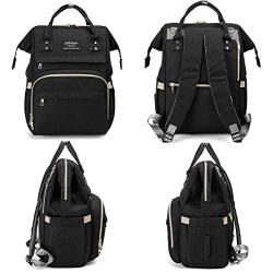 HLMBB Diaper Bag Backpack, Large Capacity for Baby Multifunction Waterproof USB Port (1.Black)