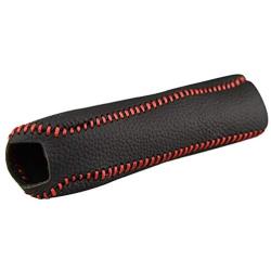 Civic Black Car Handbrake Cover Genuine Leather Dedicated Side Brake Protective Cover Lever Protective Cover for 2006 2007 2008 2009 2010 2011 Civic Accessories (Red Stitch)