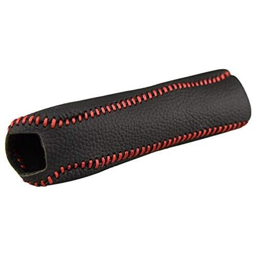Civic Black Car Handbrake Cover Genuine Leather Dedicated Side Brake Protective Cover Lever Protective Cover for 2006 2007 2008 2009 2010 2011 Civic Accessories (Red Stitch)