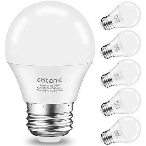 A15 LED Bulb,Cotanic Ceiling Fan Light Bulbs 6W (60W Equivalent),4000K Natural Daylight,E26 Standrad Base Light Bulb,600lm,CRI 80+ LED Globe Shape Bulb,Non-Dimmable,6 Packs
