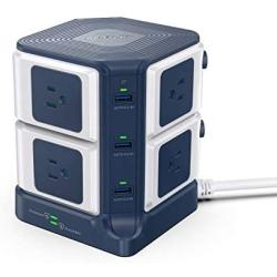 BESTEK Power Strip Tower 8-Outlet and 6 Smart USB Charging Ports 1500 Joules Surge Protector with 6 Feet Extension Cord ETL Listed