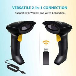 NADAMOO Wireless Barcode Scanner with Stand 2-in-1 2.4G Wireless & Wired USB Bar Code Scanner Handheld Laser Bar Code Reader Automatic Hand Scanner for Computer POS Warehouse Inventory Library
