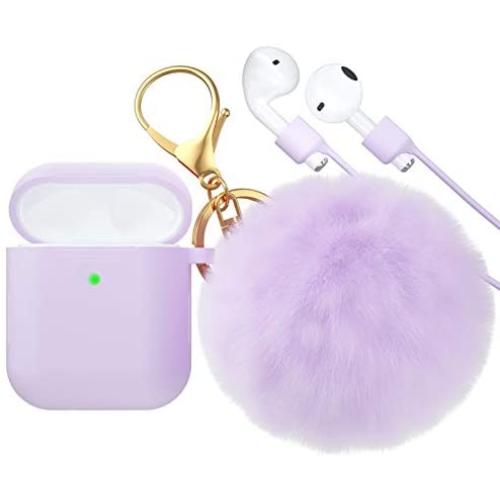 CTYBB for Airpod Case,Silicone Airpods Case Cover with Fur Ball Keychain Compatible with Apple Airpods 2/1 (Front LED Visible)