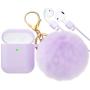 CTYBB for Airpod Case,Silicone Airpods Case Cover with Fur Ball Keychain Compatible with Apple Airpods 2/1 (Front LED Visible)