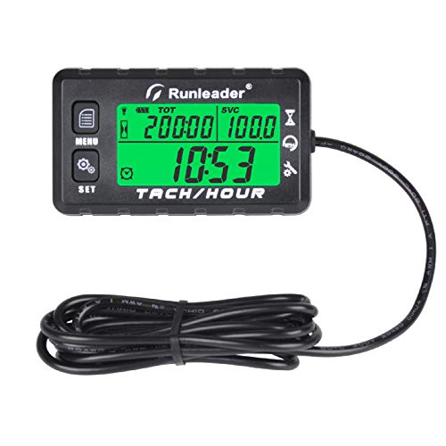 Runleader Hour Meter Tachometer, Maintenance Reminder, Alert RPM Reminder, Initial Hours Settable, Battery Replaceable , Use for Lawn Mower Generator Marine ATV and Gas Powered Equipment (HM058B-BK)