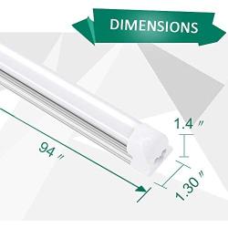 SHOPLED LED Tube Light Fixture, 8FT, 90W, 6000K, Integrated Dual Row Linkable LED Shop Light Bulb Ceiling Light Wall Lamp Lighting Fixture for Garage, Shop, Warehouse, Frosted Cover, 4-Pack