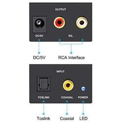 Digital to Analog Audio Converter, PORTTA SPDIF Optical Toslink Coaxial to RCA R/L Adapter DAC Converter for PS3 PS4 Xbox DVD Blu-ray Sky HDTV Apple TV Amplifier Stereo Soundbar