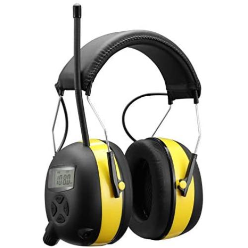 Smoostart Am/Fm Radio Hearing Protector, Noise Reduction Safety Ear Muffs, 30db Noise Cancelling Ear Protection with Digital Display for Mowing,Snowblowing, Construction, Shooting, Work Shops