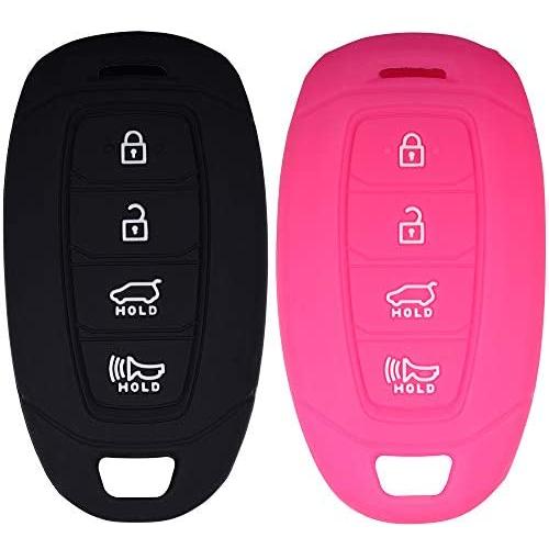 Lcyam Key Fob Cover Silicone Protection Case Remote Holder Fits for 2019 2020 Hyundai Kona Santa Fe Veloster Sonata Keyless Smart Key 4 Button (Black Rose)