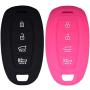 Lcyam Key Fob Cover Silicone Protection Case Remote Holder Fits for 2019 2020 Hyundai Kona Santa Fe Veloster Sonata Keyless Smart Key 4 Button (Black Rose)