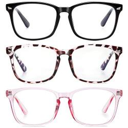 Frolesant Blue Light Glasses for Women, Anti Eye Eyestrain Reading Gaming Glasses Non Prescription, Computer Reading Eyeglasses for Men - 3 Pack
