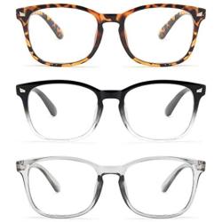 Gaoye 3-Pack Reading Glasses Blue Light Blocking Computer Readers Anti UV Ray Fashion Square Nerd Eyeglasses Frames Women Men