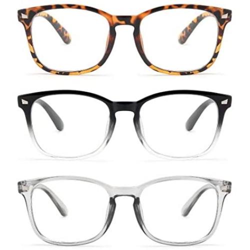 Gaoye 3-Pack Reading Glasses Blue Light Blocking Computer Readers Anti UV Ray Fashion Square Nerd Eyeglasses Frames Women Men