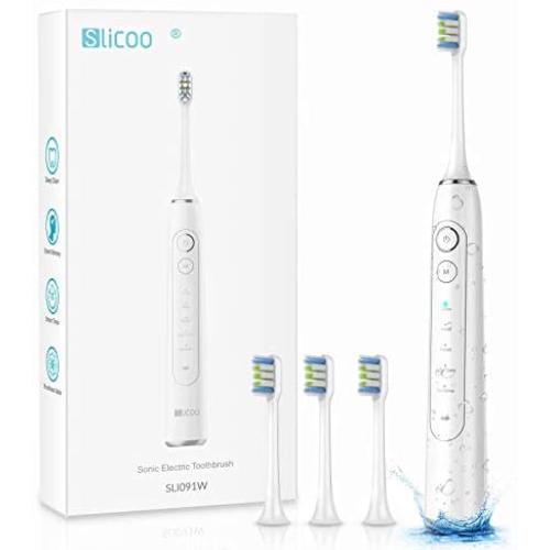 Slicoo Rechargeable Electric Toothbrush, Whitening Electric Toothbrush - Sonic Toothbrush for Adults with 5 Modes, 4 Brush Heads, 1800mAh Battery & Smart Timer (Electric Toothbrush Set)