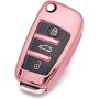 Royalfox(TM) Luxury Chrome Soft TPU Remote Key Fob case Cover for Audi Folding flip Key, Audi A1 A3 A4 A5 A6 Q3 Q5 Q7 TT S3 R8 (Pink with Black)