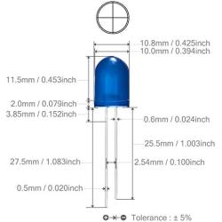 Chanzon 50 pcs 10mm Blue Diffused LED Diode Lights (Colored Lens Frosted Round DC 3V 20mA) Lighting Bulb Lamps Electronics Components Indicator Light Emitting Diodes