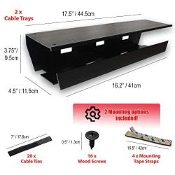Under Desk Cable Management Tray (Pack of 2), Black, 2 Mounting Options Tape/Screws, Organizer Rack for Cords/Wires/Power Strip/Power Bricks, Built Sturdy and Wide to Fit All Your Under Desk Clutter