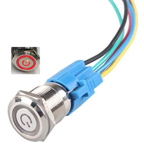 HiLetgo Latching Pushbutton Switch 16mm 5/8'' 12V-24V 5A Power Angel Eye LED Light Metal Toggle Switch with Wire Socket Plug